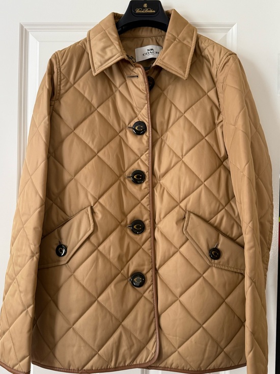 Coach Jackets & Blazers - Coach Diamond-Quilted Tan Puffer Jacket